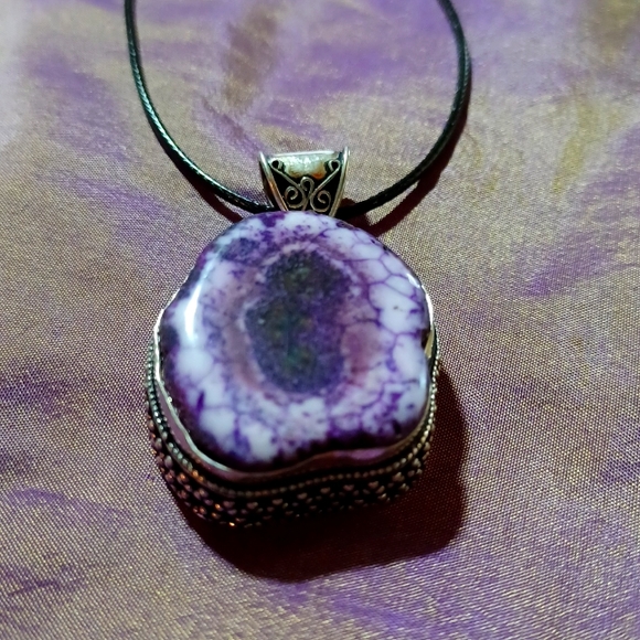 Purple solar agate pendant necklace, handmade jewelry, silver 925, purple eye - Picture 4 of 5